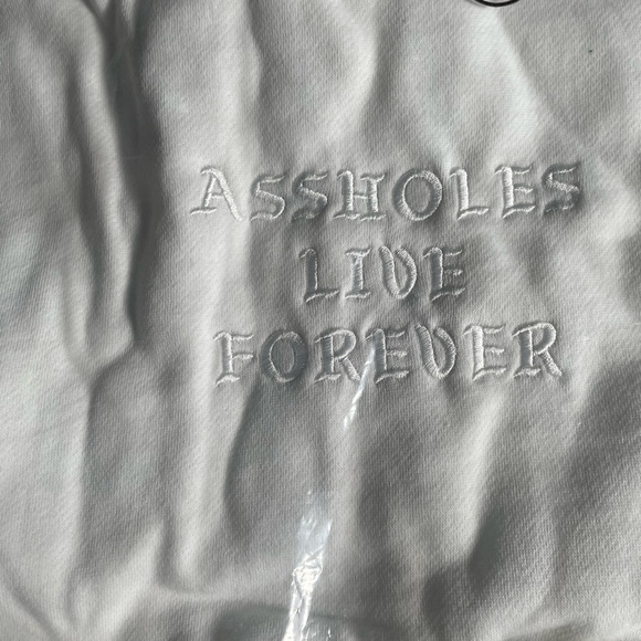 White on white “ASSHOLES LIVE FOREVER” hoodie - Picture 3 of 3